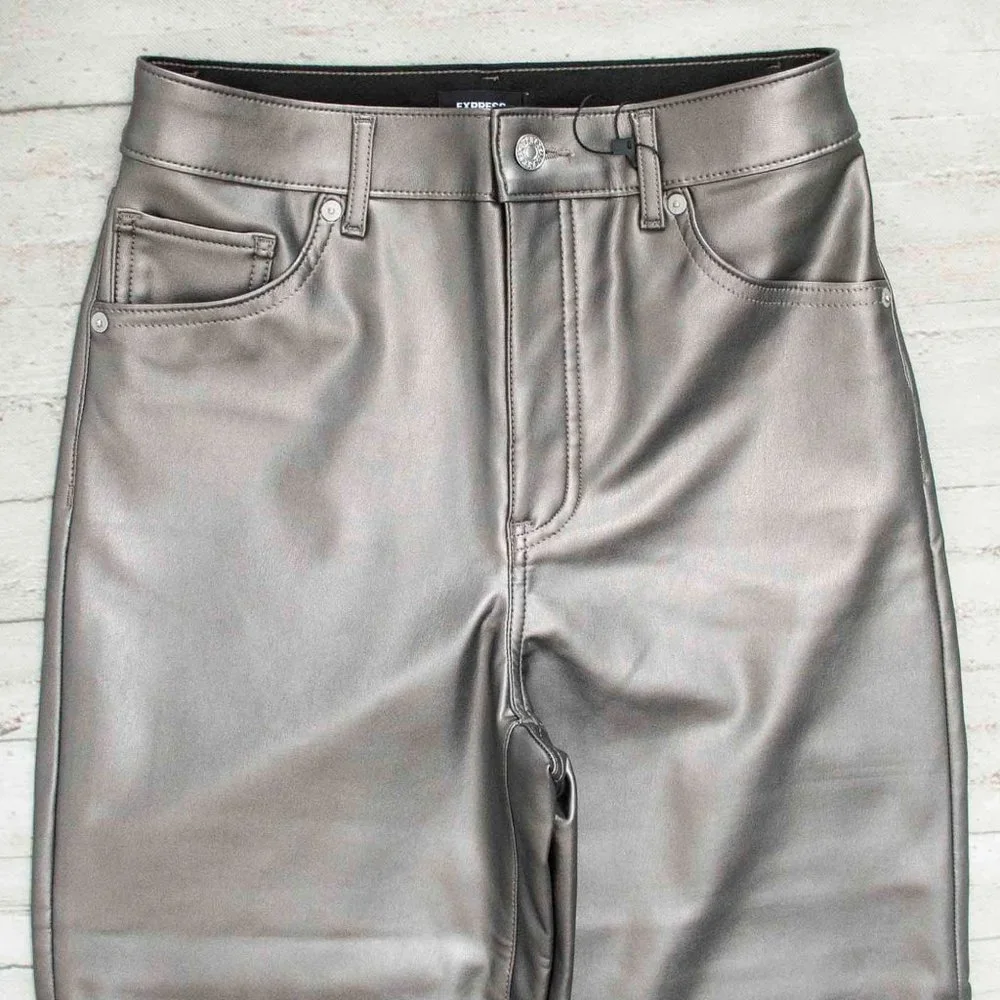 NWT Express Straight Super High Rise Metallic Crop Pants in  Gunmetal size 6 - Picture 6 of 9